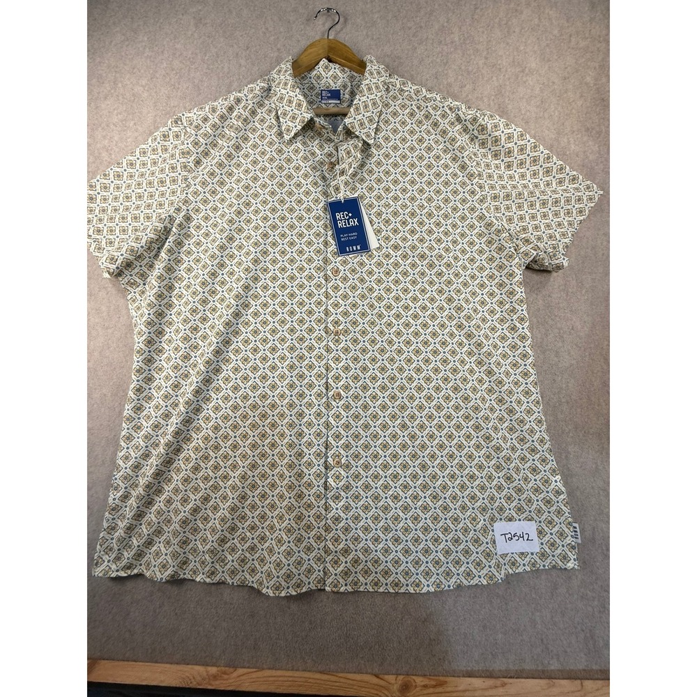 NWT ROWM Rec+Relax Mens XXL Short Sleeve Button Down Shirt Geometric Tile Print